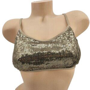 New Chan Luu Sequin Bralette Womens L Sepia Tan Brown Sports Bra Gold